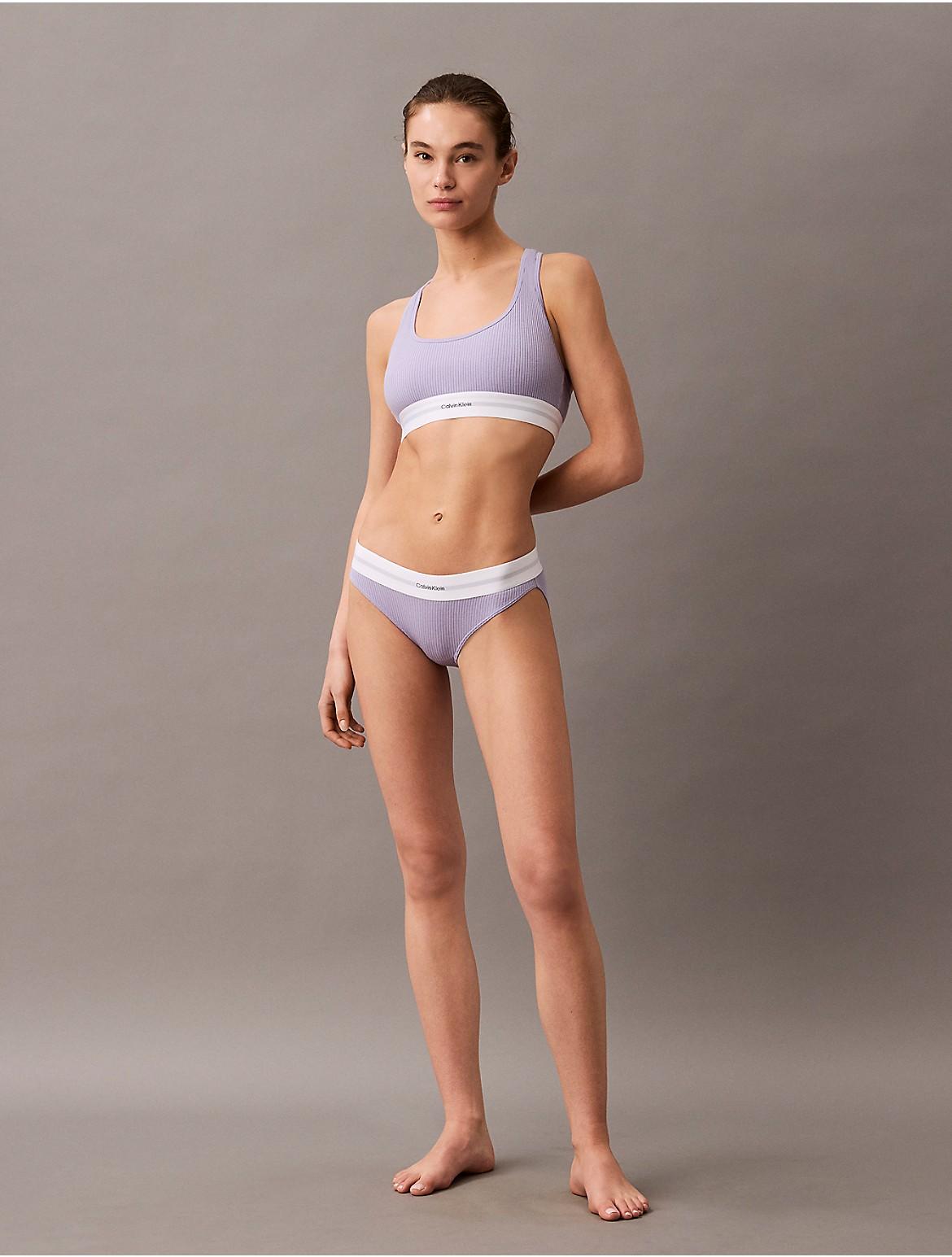 Calvin Klein Womens Cotton Modal Stretch Rib Lightly Lined Bralette - White Product Image