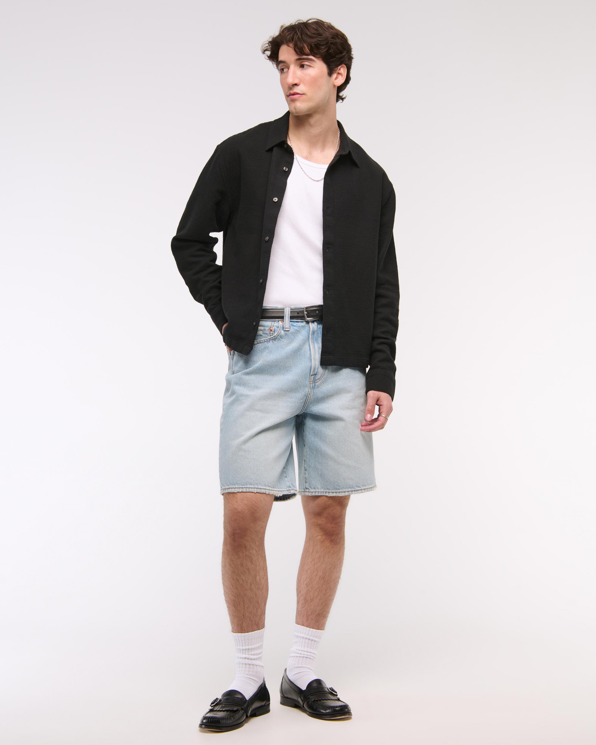 Cropped Slub Button-Up Shirt Product Image