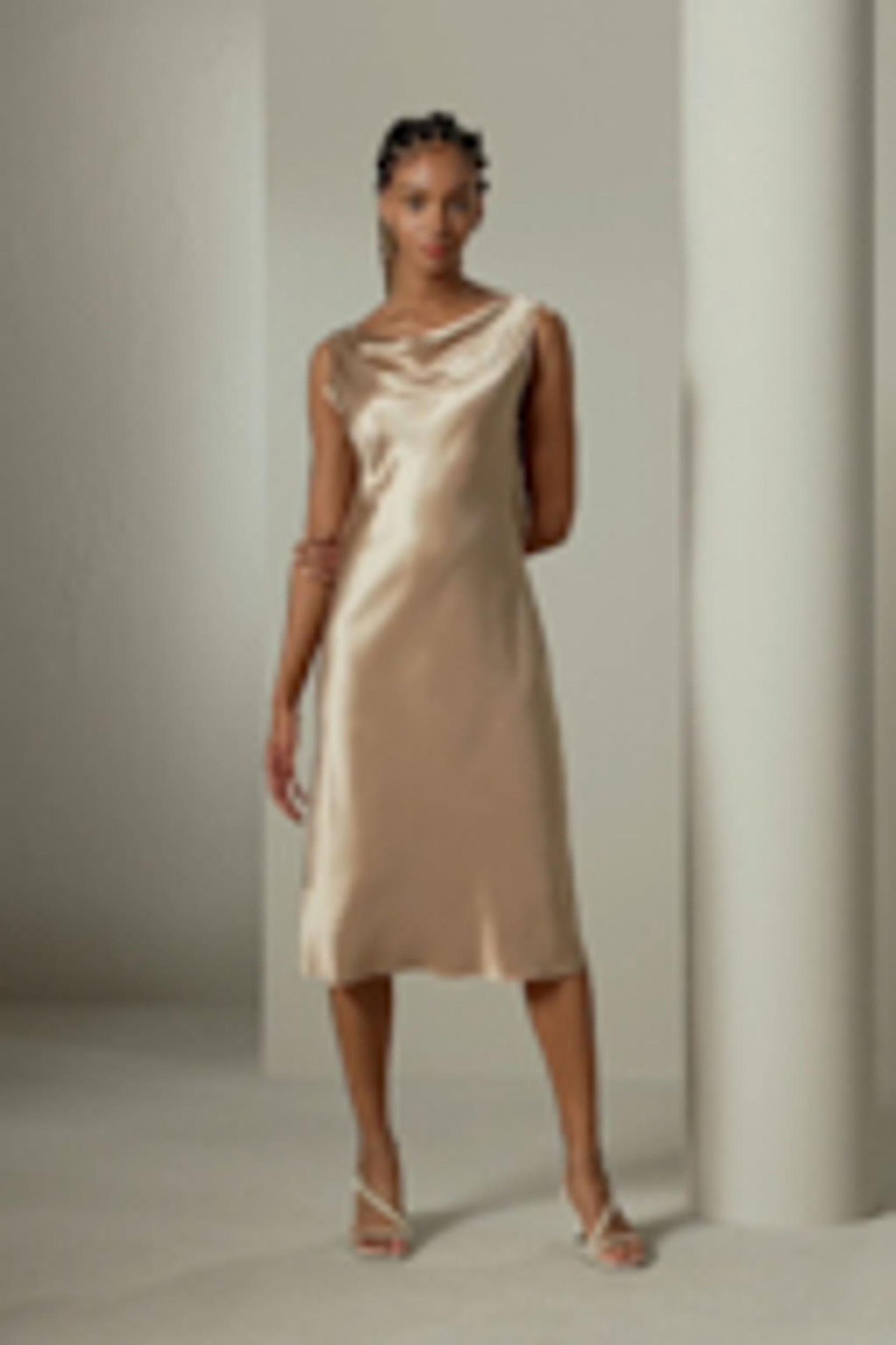 Cowl-Neck Watershine Silk Midi Dress Product Image