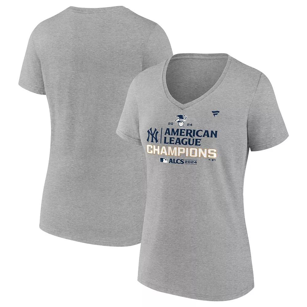 Women's Fanatics Heather Gray New York Yankees 2024 American League Champions Plus Size Locker Room V-Neck T-Shirt, Size: 1XL, Grey Product Image
