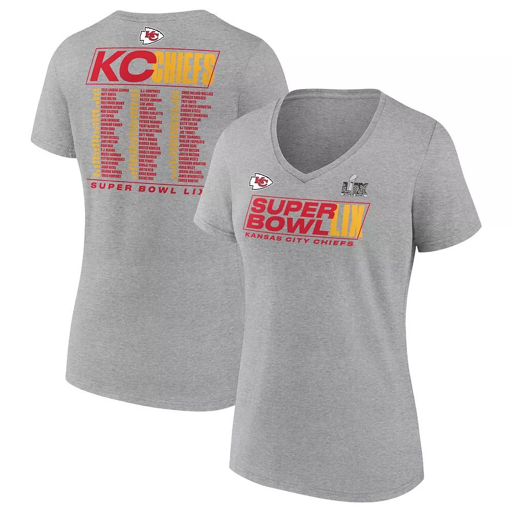 Women's Fanatics Heather Gray Kansas City Chiefs Super Bowl LIX Roster V-Neck T-Shirt, Size: XL, Grey Product Image