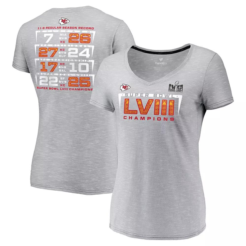 Women's Fanatics Branded  Gray Kansas City Chiefs Super Bowl LVIII Champions Counting Points V-Neck T-Shirt, Size: XL, Grey Product Image