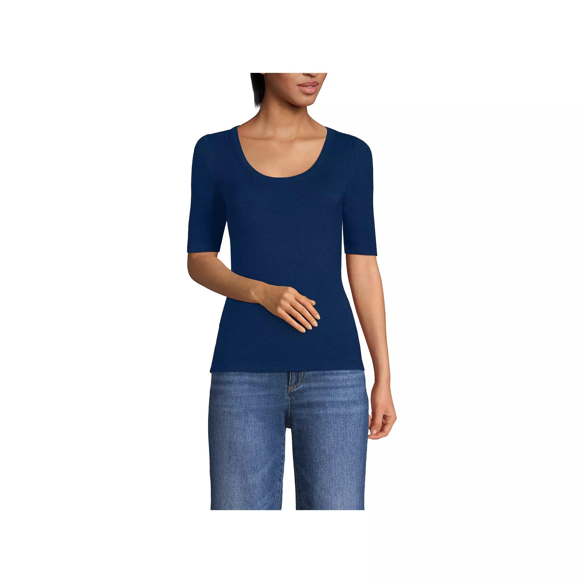 Women's Lands' End Elbow Sleeve Scoop Neck Tee,  Product Image