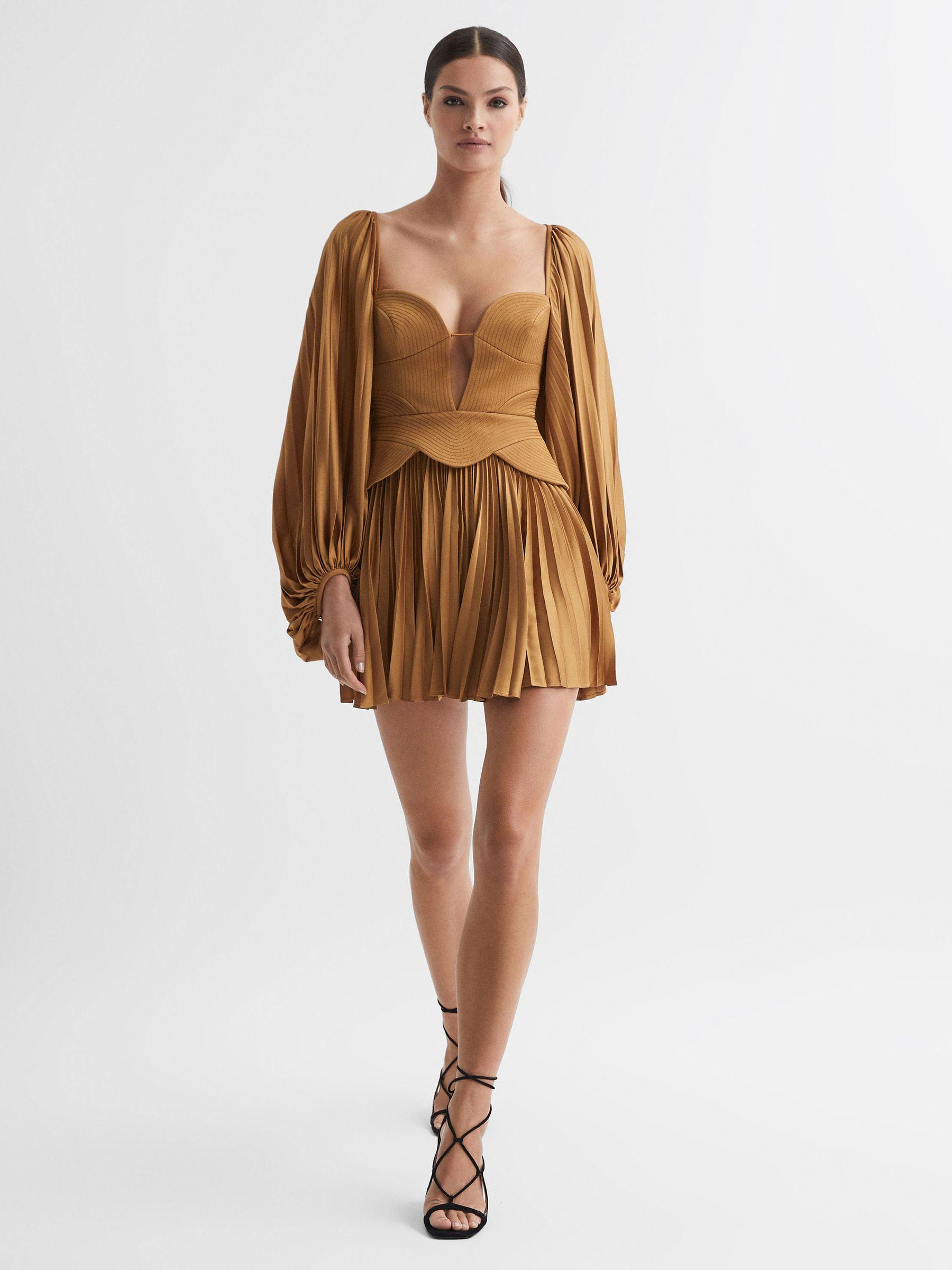 Acler Peplum Pleated Mini Dress in Gold Product Image