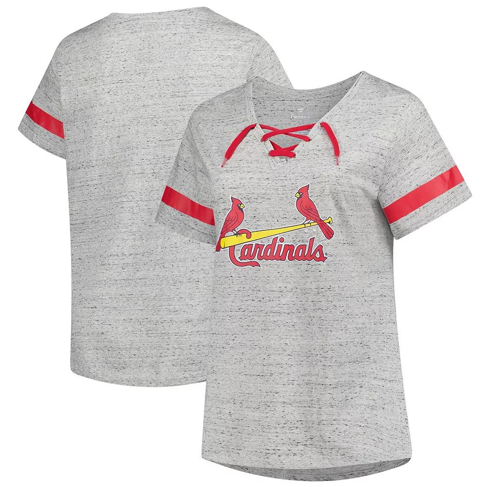 Women's Profile  Heather Gray St. Louis Cardinals Raglan Lace-Up Fleck T-Shirt, Size: 1XL, Grey Product Image