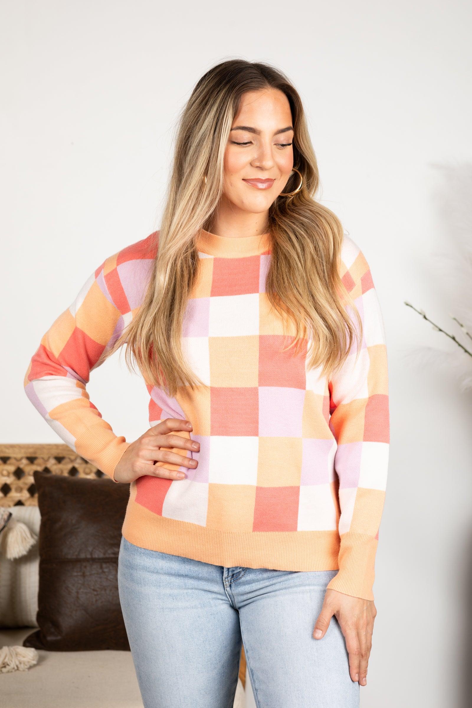 Multi Colored Checkerboard Print Knit Top Product Image