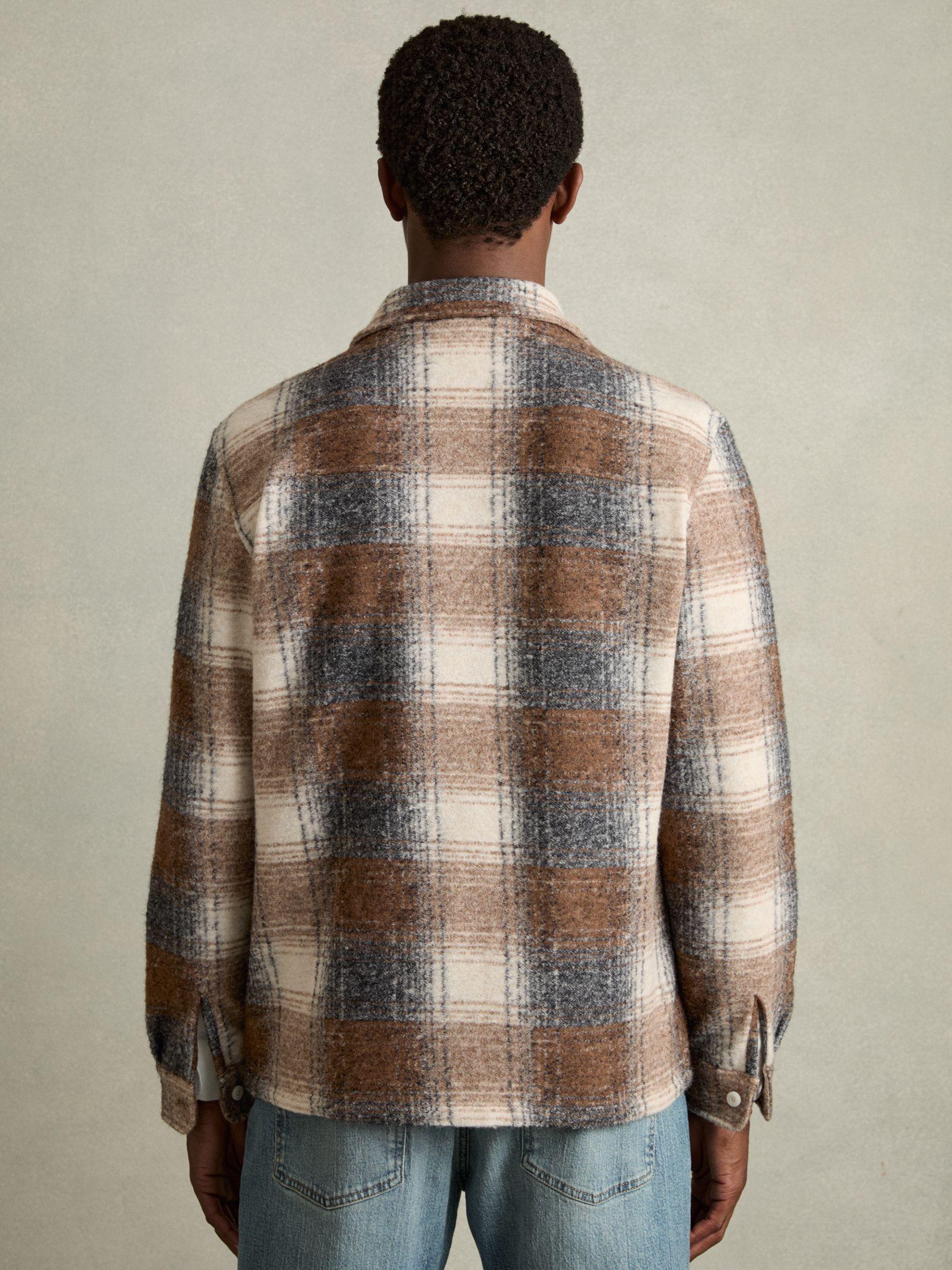 Brushed Check Fleece-Lined Overshirt in Brown Product Image
