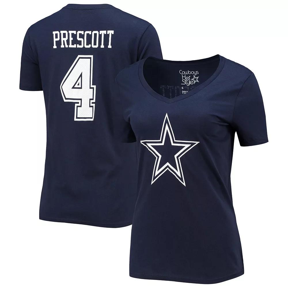 Women's Fanatics Branded Dak Prescott Navy Dallas Cowboys Player Icon Name & Number V-Neck T-Shirt, Size: 3XL, Blue Product Image