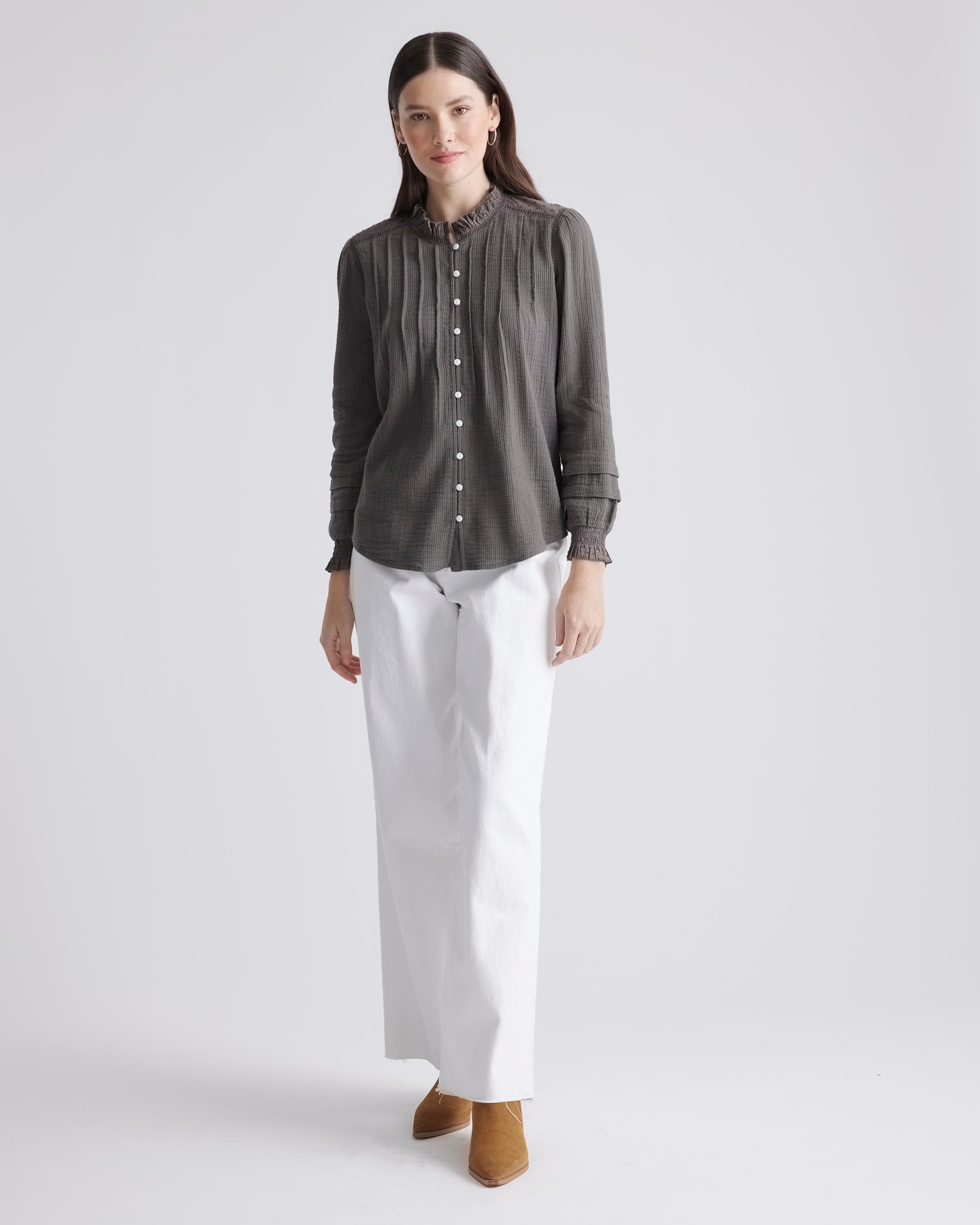 Quince | Women's Organic Textured Cotton Peasant Blouse Organic Cotton Product Image