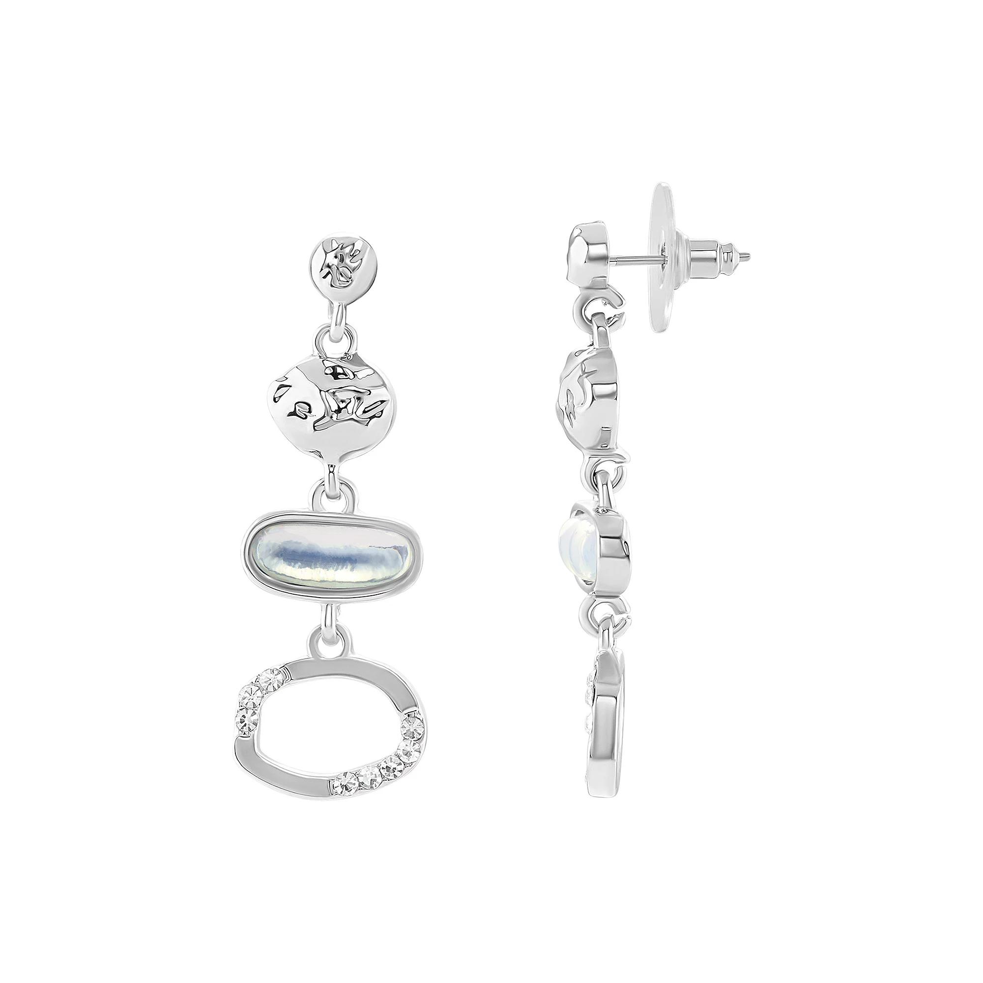 Emberly Silver Tone Clear Glass Stone Multi Geometric Shape Drop Earrings, Women's, White Product Image