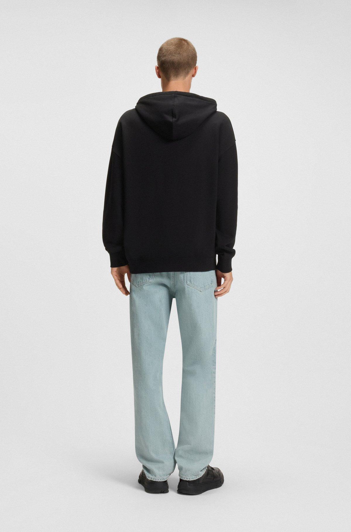 HUGO - Cotton-terry hoodie with puff-print logo - Black Product Image