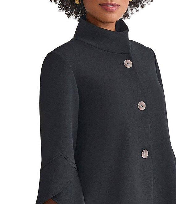 Ming Wang Deco Crepe Winged Collar Bell Sleeve Button Front Jacket Product Image