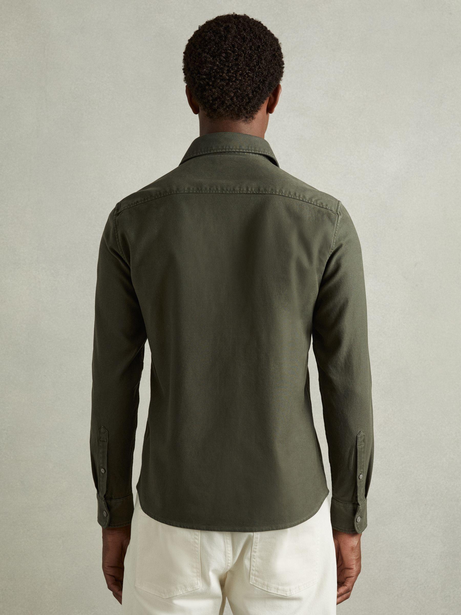 Cotton Blend Canvas Overshirt in Khaki Green Product Image