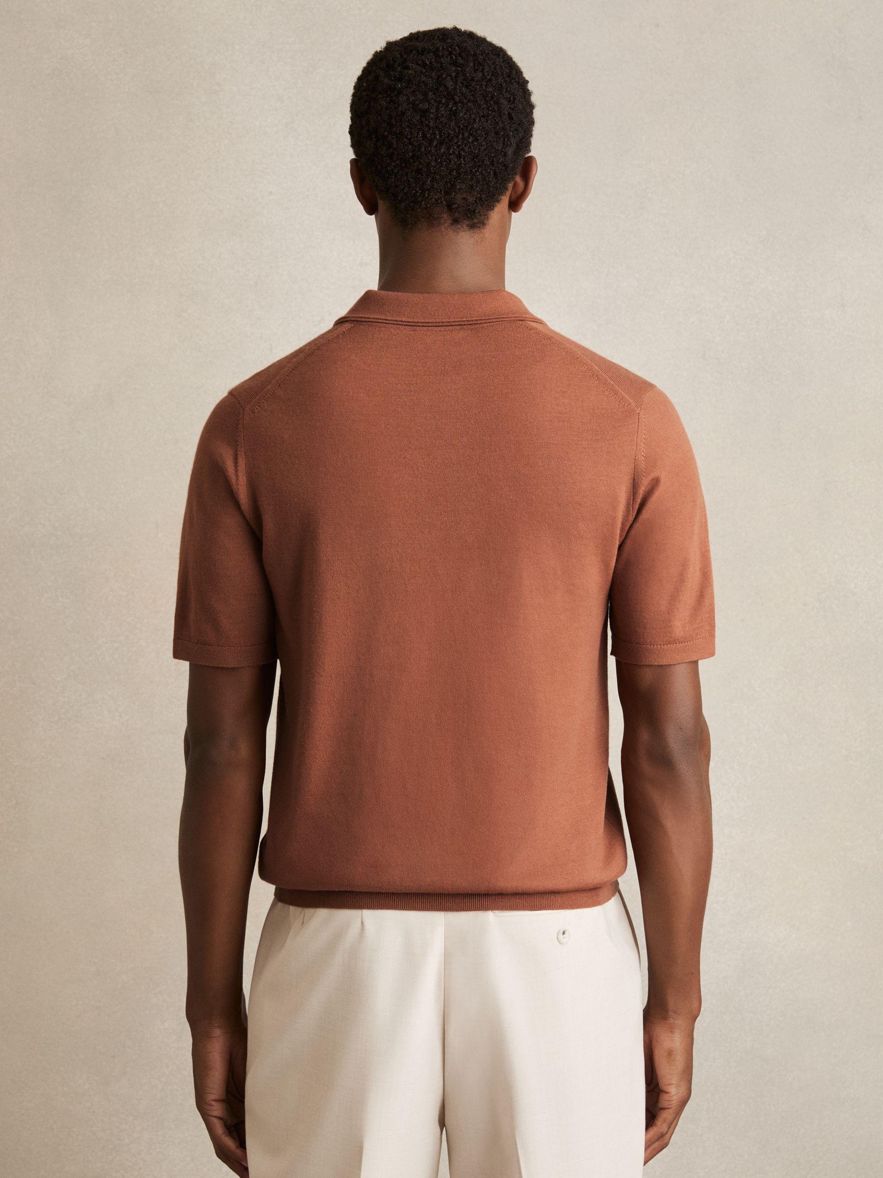 Merino Wool Open-Collar Polo Shirt in Cinnamon Brown Product Image