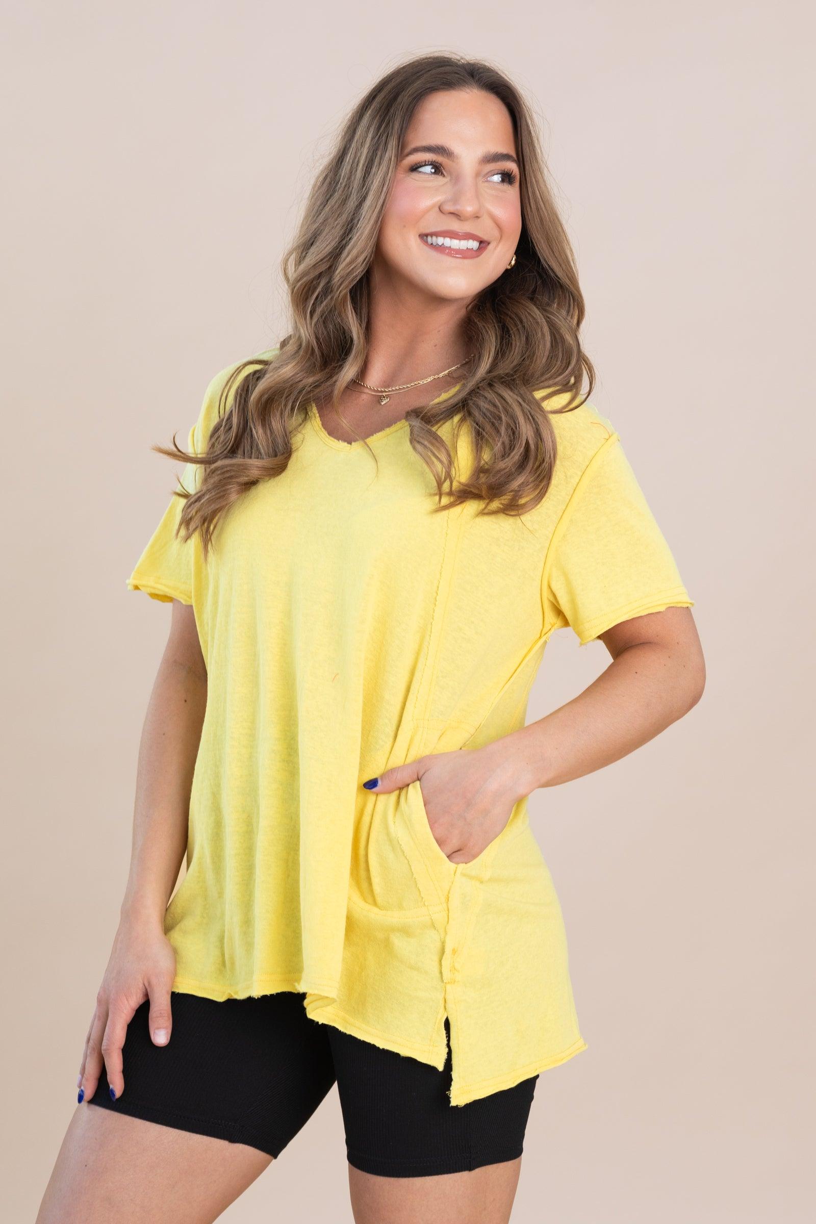 Oversized V-Neck Pocket Short Sleeve Knit Top Product Image