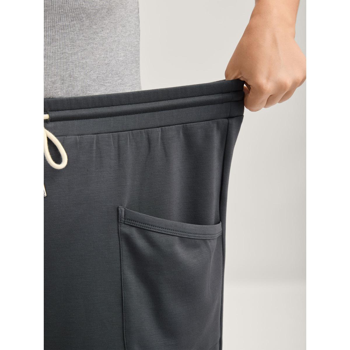 Plus Size Rolled Hem Drawstring Straight-Leg Pants Women Heather Leisure Straight Leg Mid Rise Casual Pants BloomChic 18-20/2X Product Image