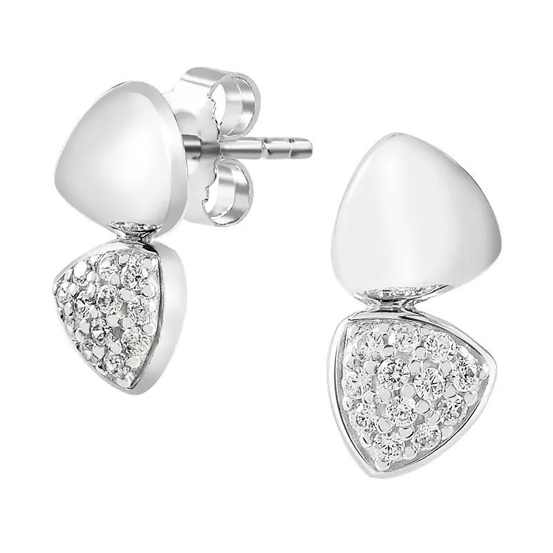 SIRI Sterling Silver Rhodium-Plated Heart-Shaped Stud Earrings with Pave Cubic Zirconia Design, Women's Product Image