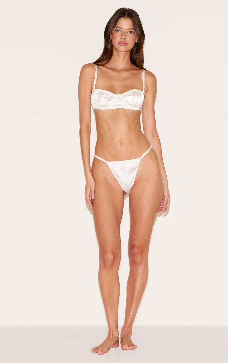 White Satin Pleated Underwired Lingerie Set Product Image