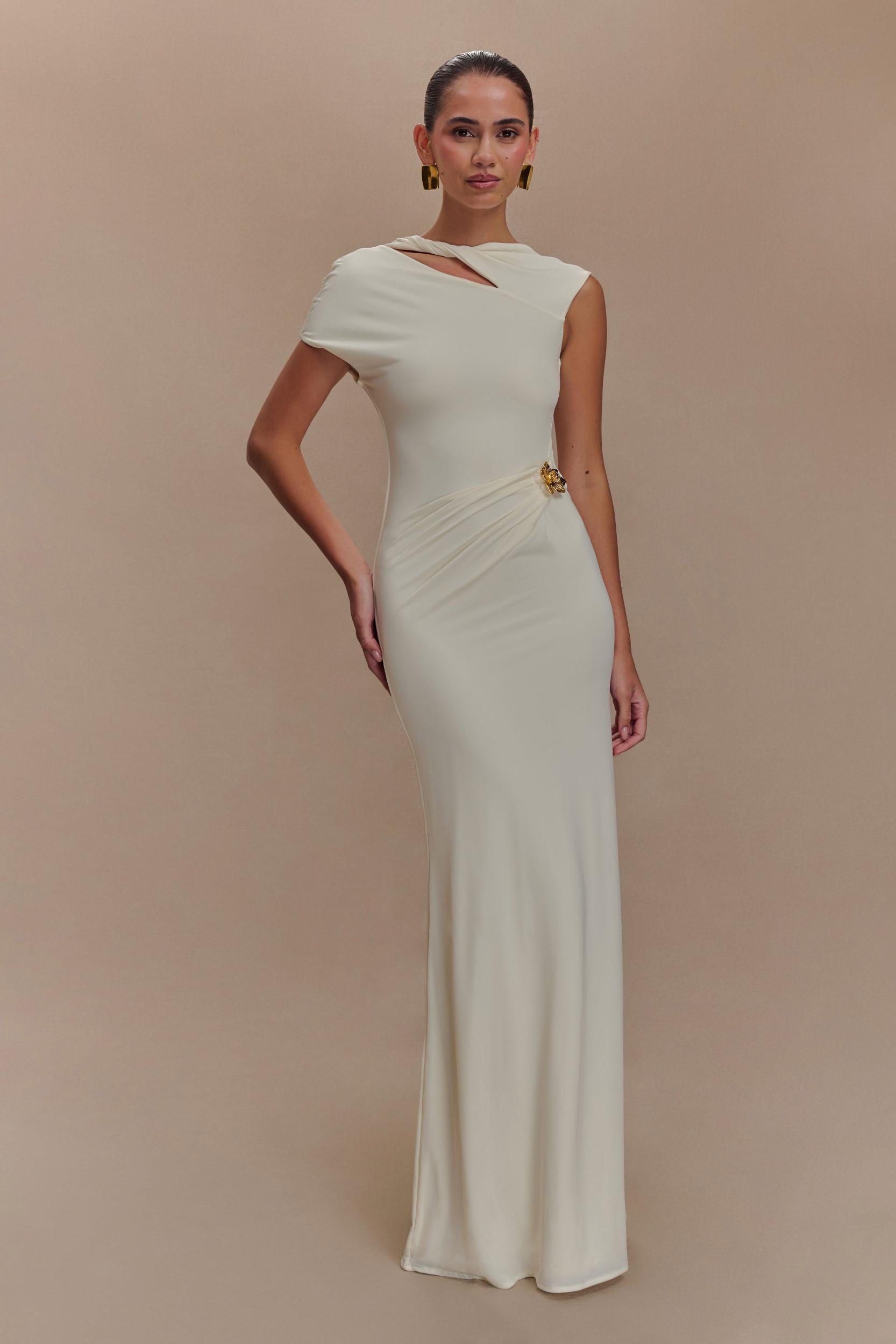 Kaida Slinky Maxi Dress With Hardware - Ivory Product Image
