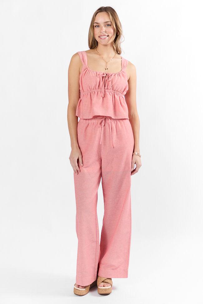 To The Sun Coral Striped Peplum Two Piece Set FINAL SALE Product Image