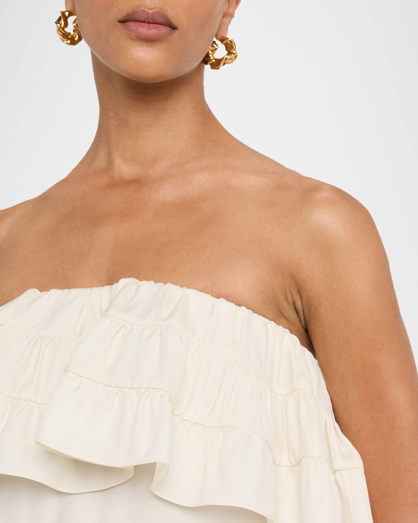 Strapless Tiered Ruffle High-Low Midi Dress Product Image