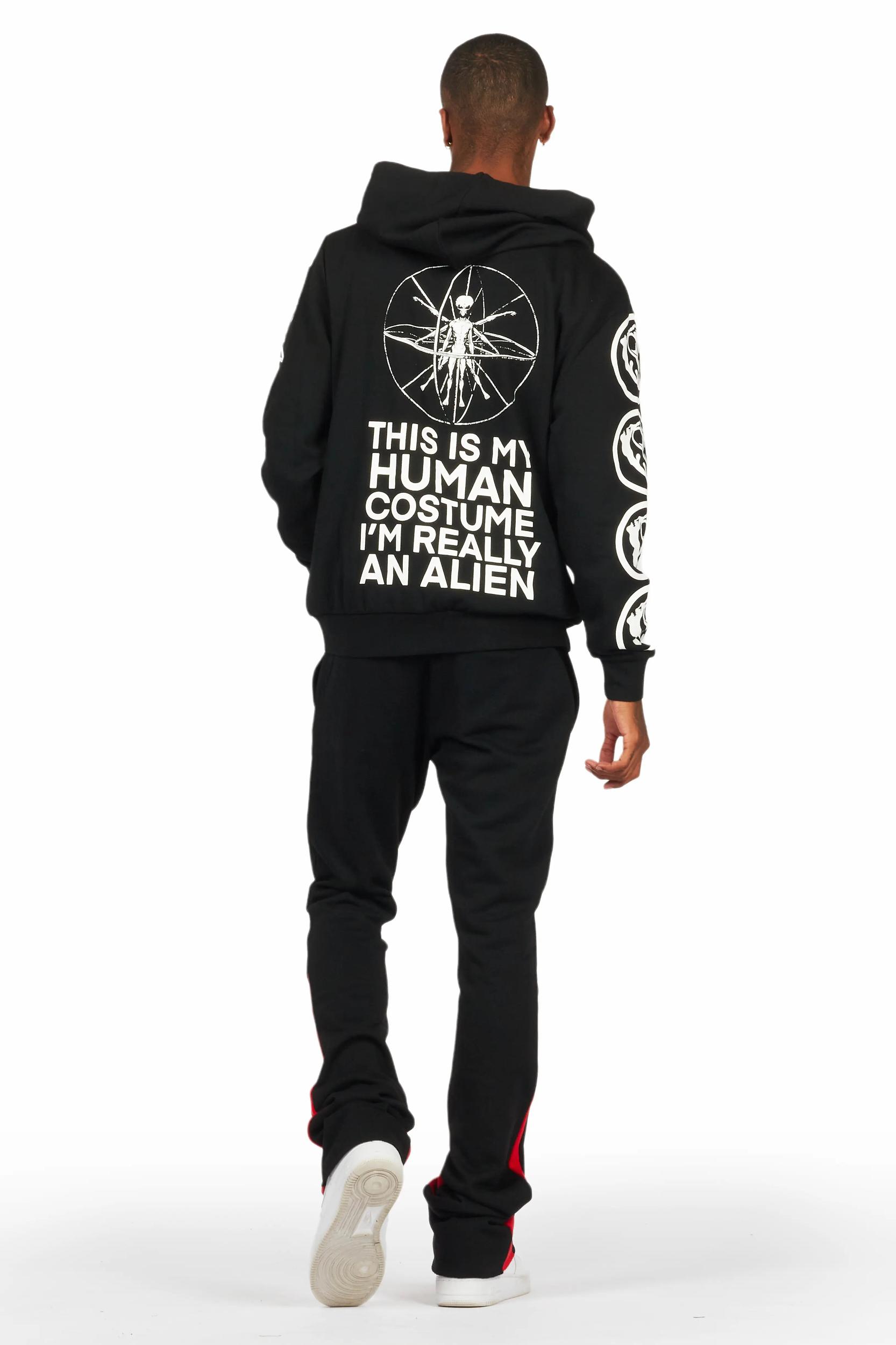 Yarden Black/Red Graphic Hoodie/Stacked Flare Pant Track Set Male Product Image