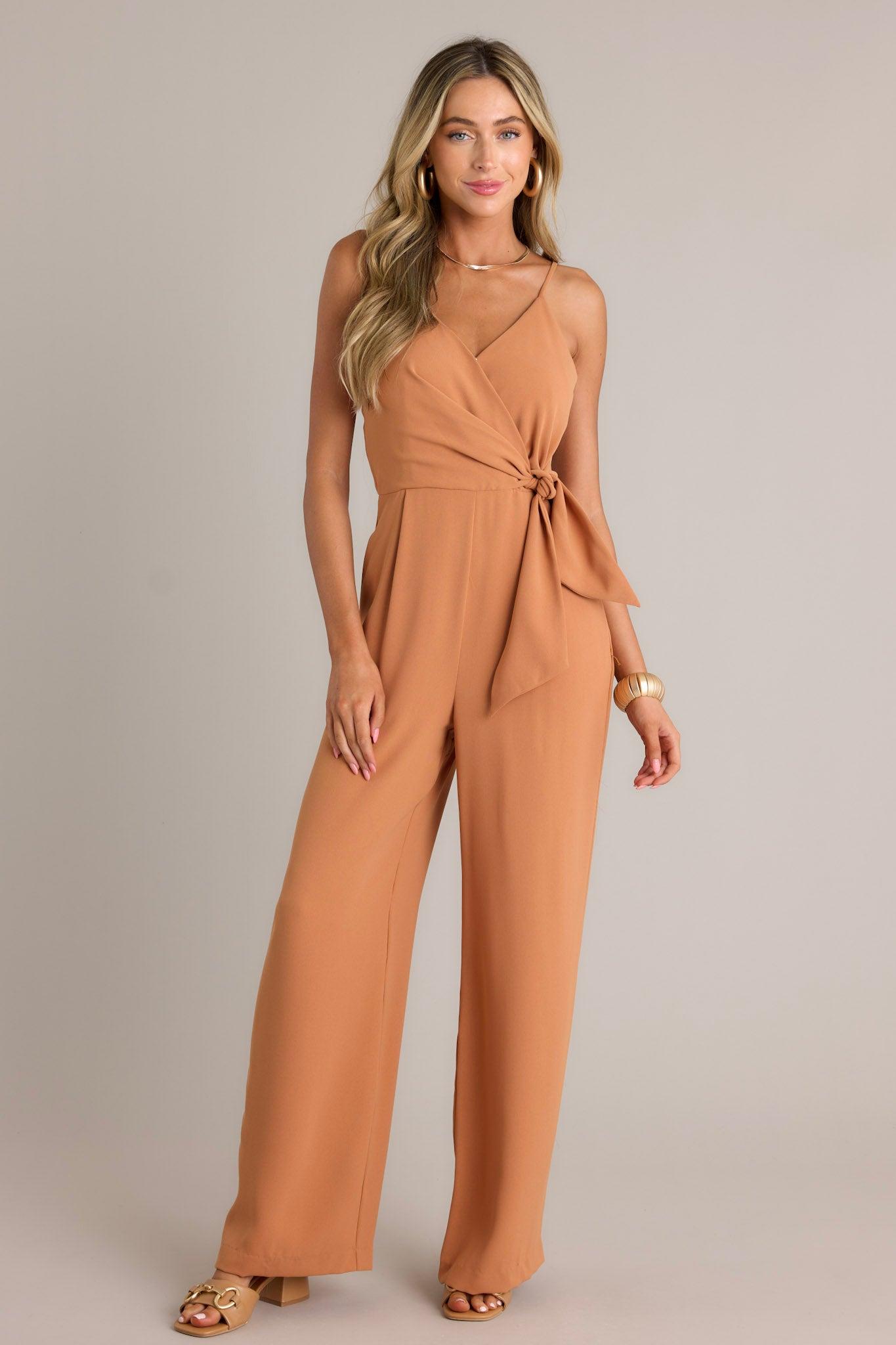 Make Every Day Count Light Clay Faux Wrap Jumpsuit Product Image