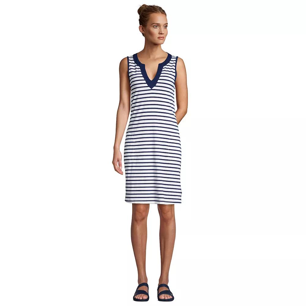 Women's Lands' End Splitneck Swim Cover-Up Dress, Size: XS, White Navy Stripe Product Image