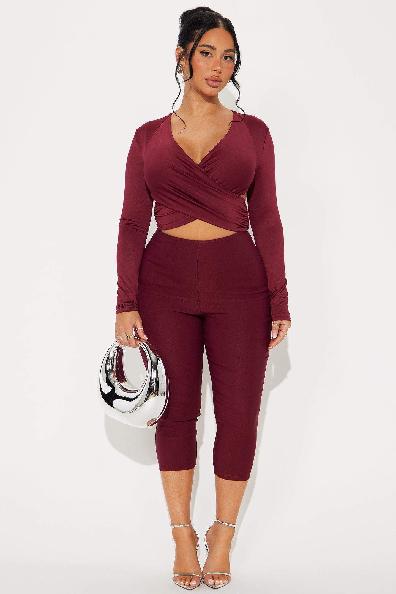 Saffron Long Sleeve Cut Out Top - Burgundy Product Image