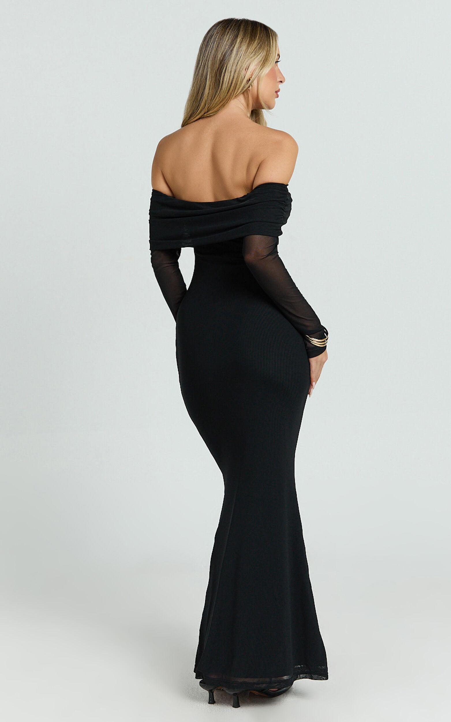 Bethanie Maxi Dress - Off The Shoulder Mesh Dress in Black Product Image