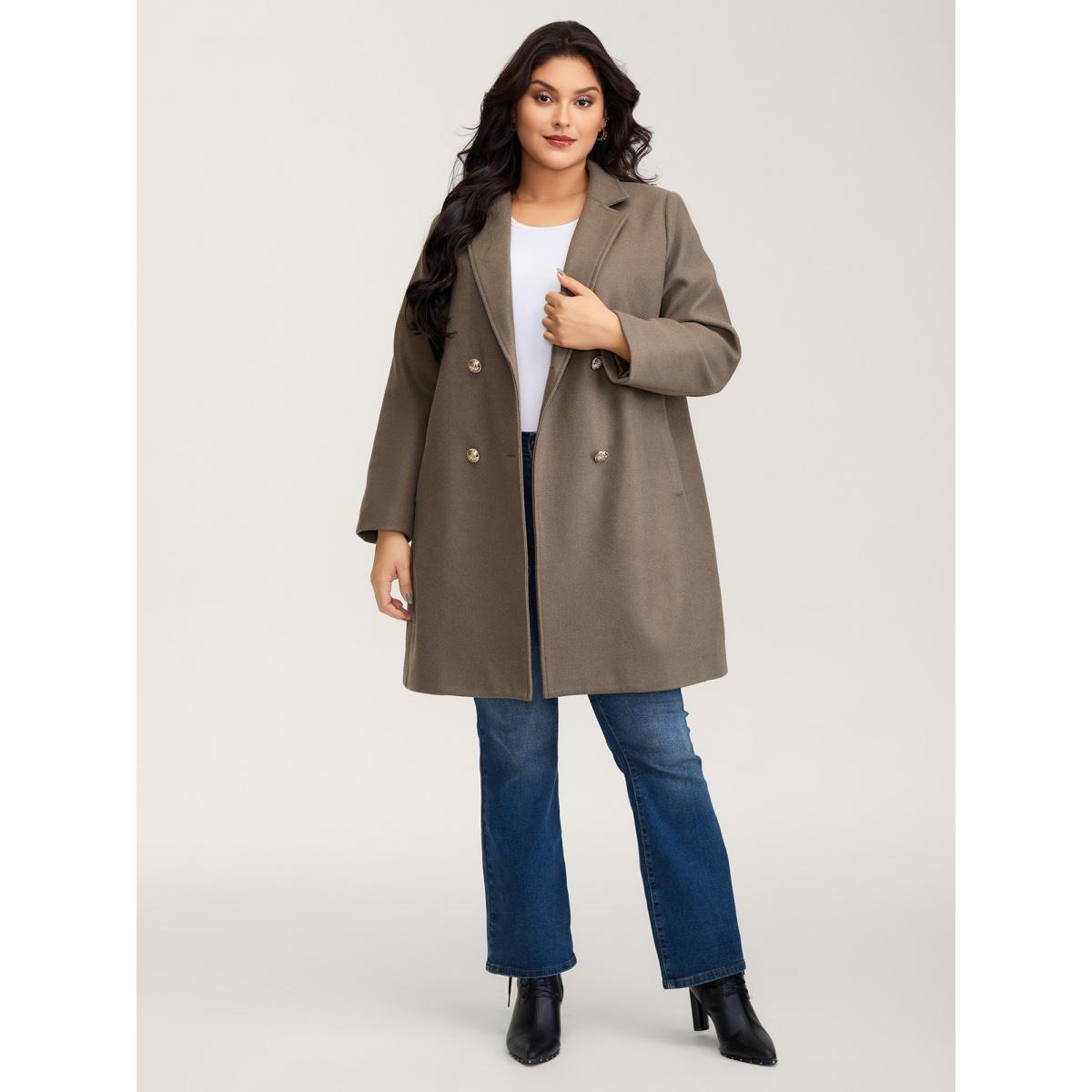 Plus Size Double-Breasted Pockets Notched Lapels Coat Women LightBrown Timeless Button Ladies Elegant Winter Coats BloomChic 26/4X Product Image
