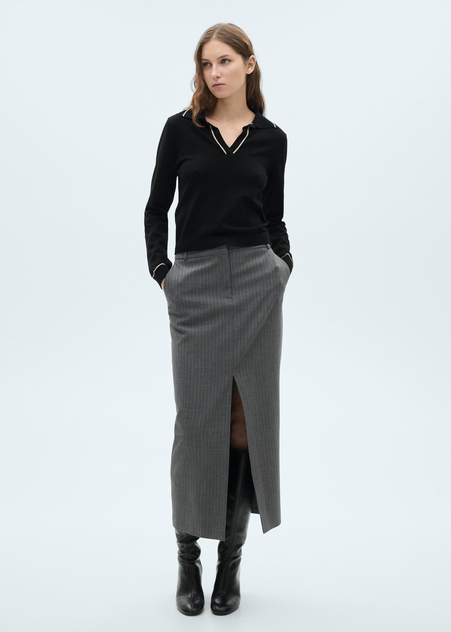 Sweater with contrasting lapels and trims - Women | MANGO USA Product Image