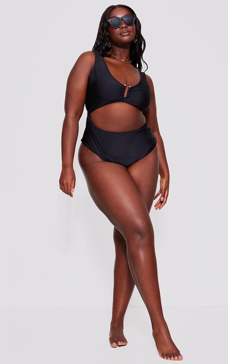Plus Black Cut Out Trim Detail Swimsuit Product Image