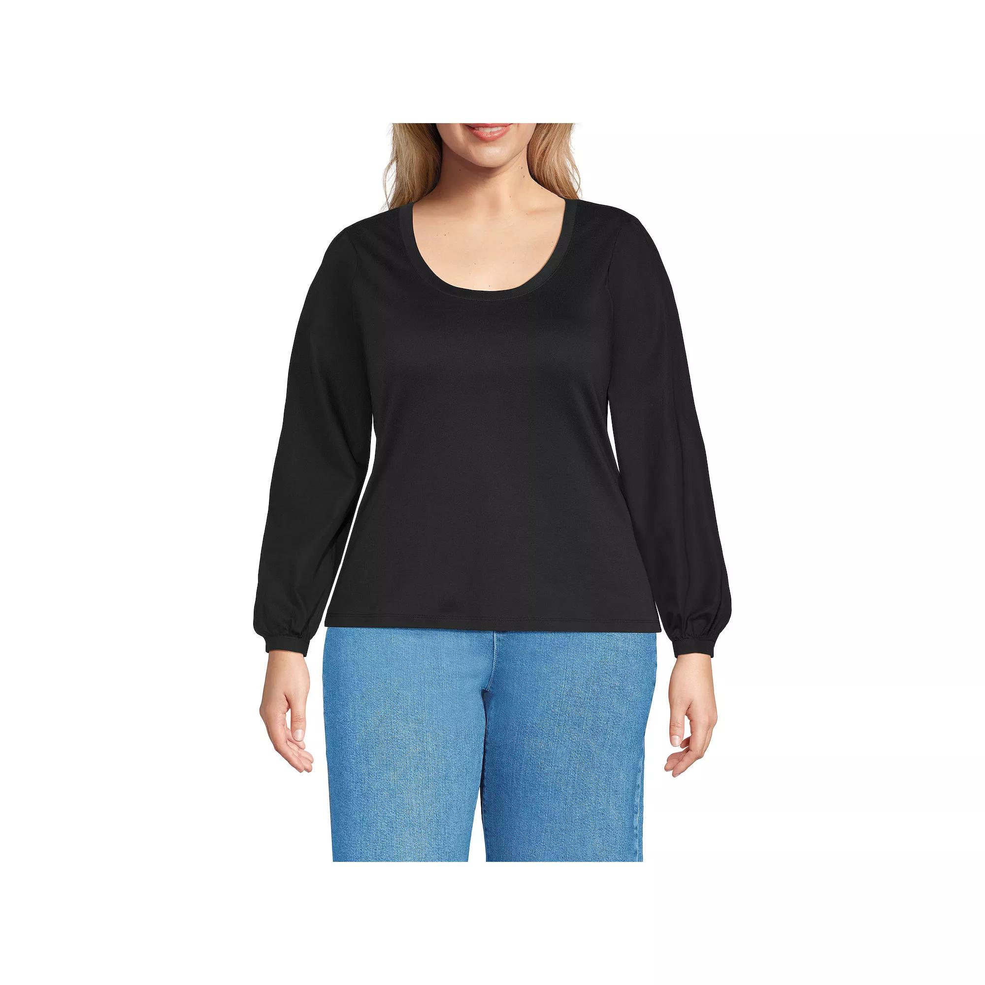 Plus Size Lands' End Supima Interlock Scoop Neck Blouson Sleeve Top, Women's, Size: 1XL, Black Product Image