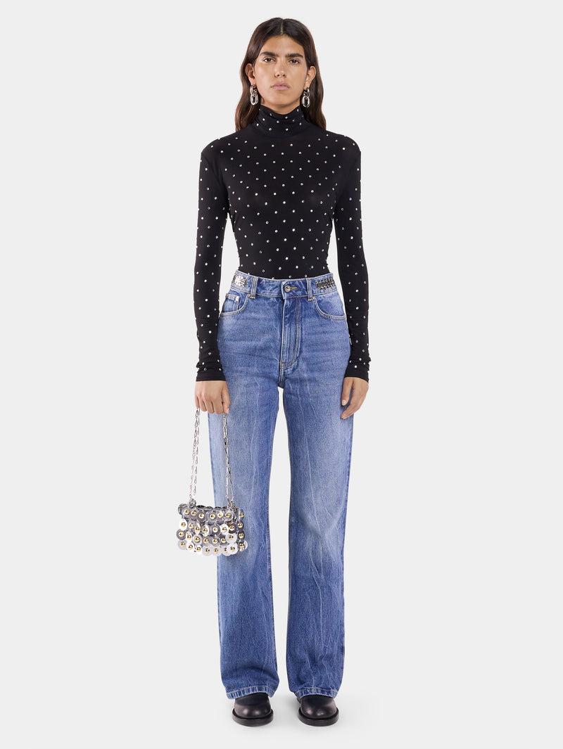 BLACK CRYSTAL-EMBELLISHED TOP IN SECOND-SKIN JERSEY Product Image