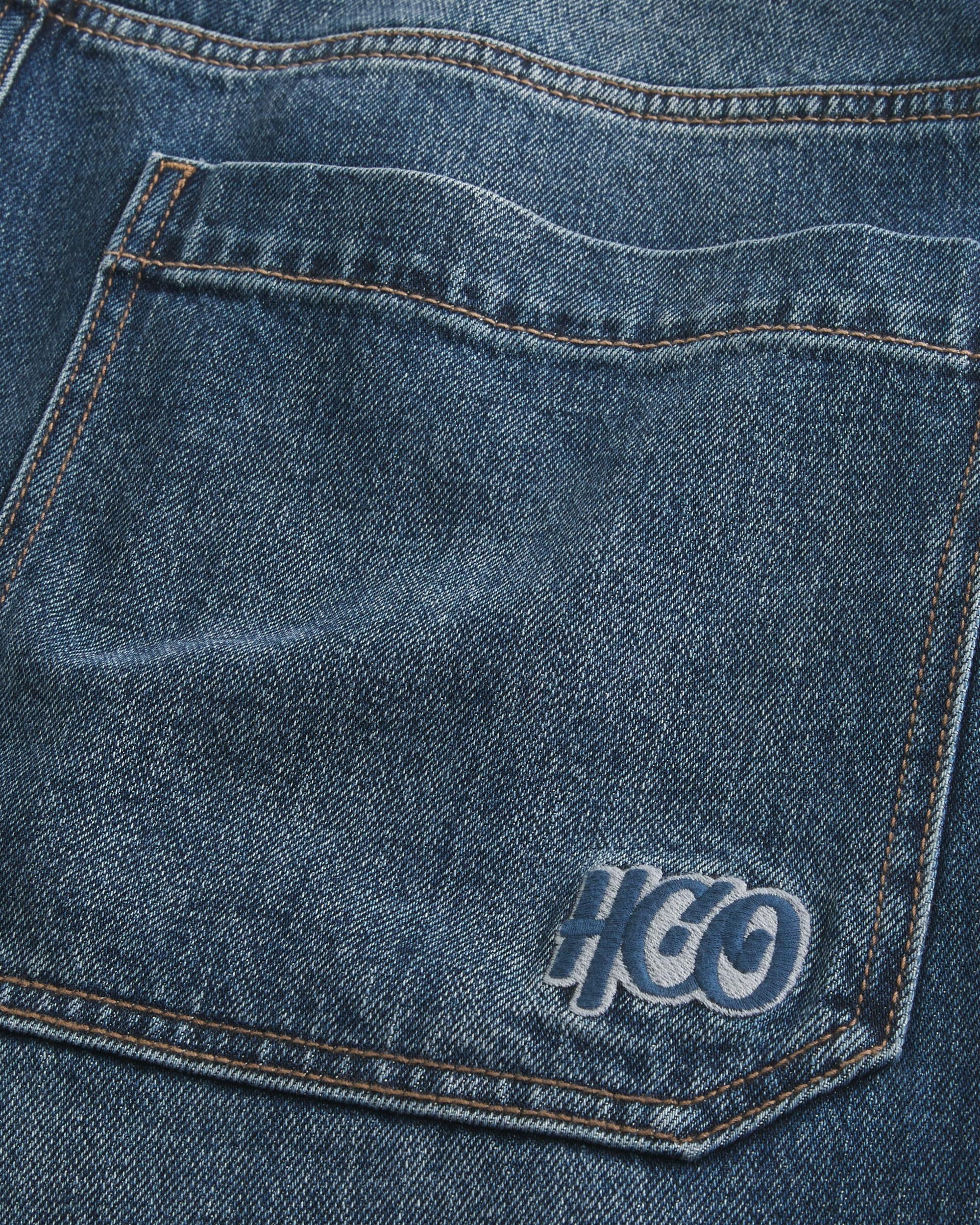 Dark Wash Logo Embroidery Super Baggy Jeans Product Image