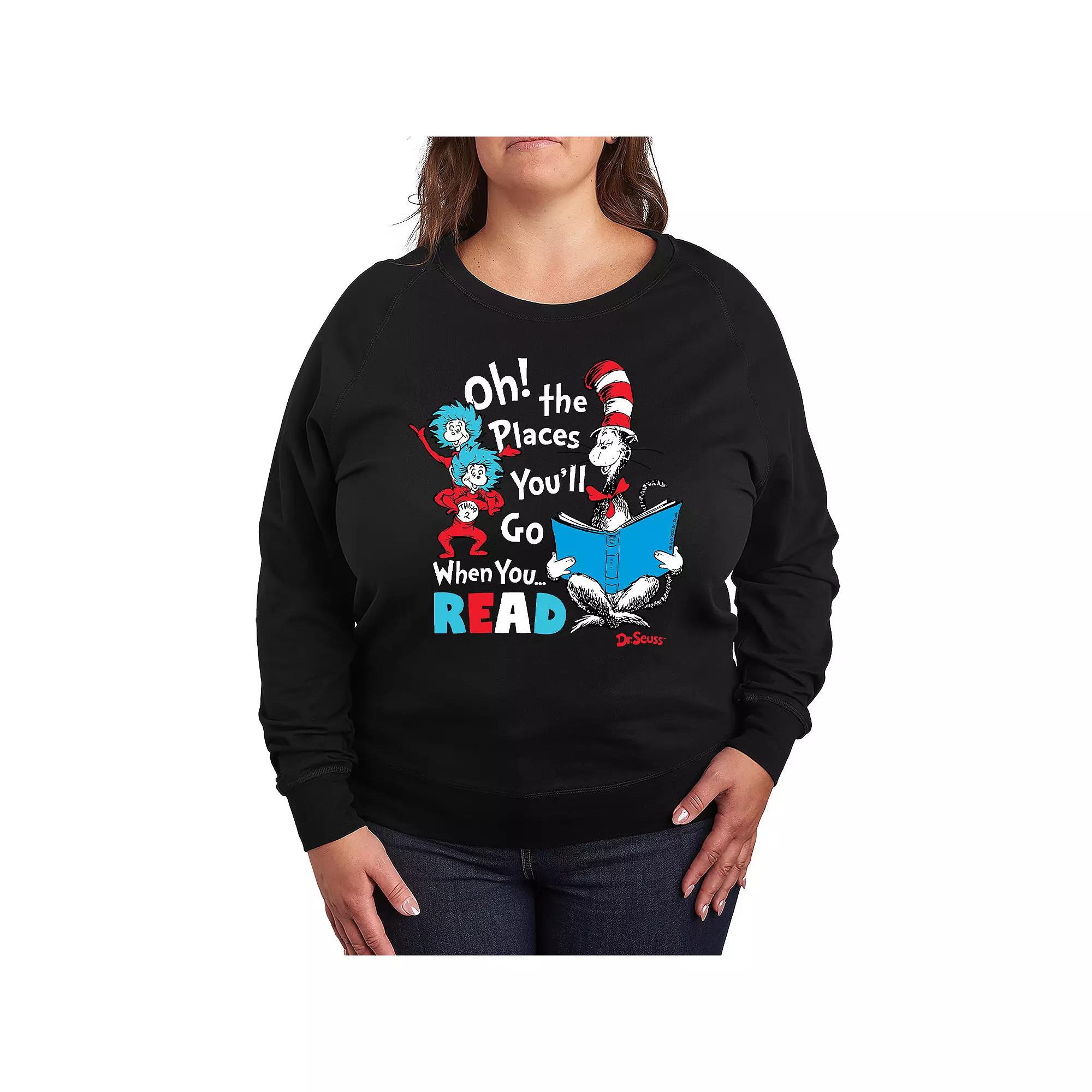 Plus Size Dr. Seuss Oh The Places French Terry Long Sleeve Tee, Women's, Size: 3XL, Black Product Image