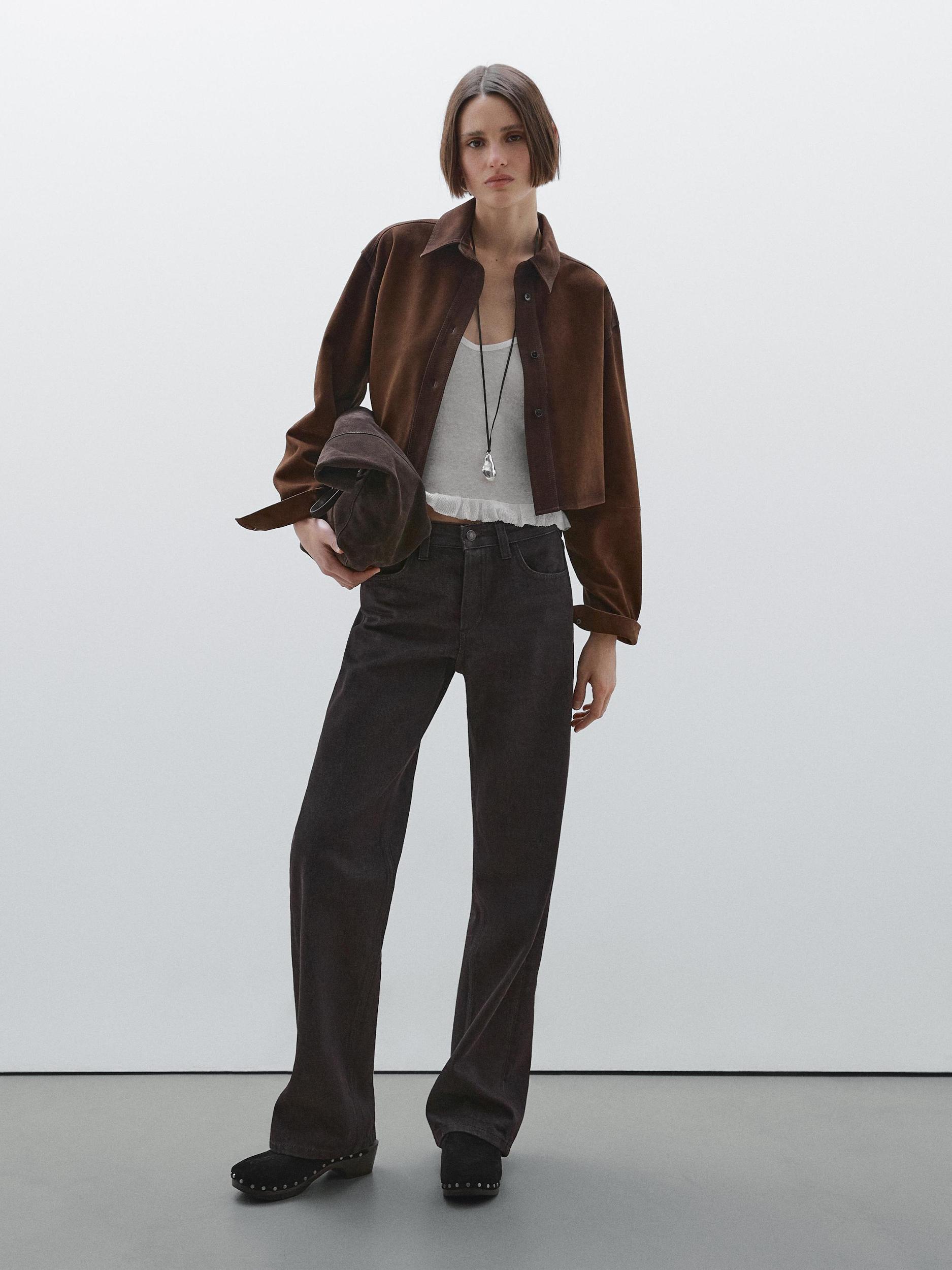 Cropped suede leather shirt Product Image