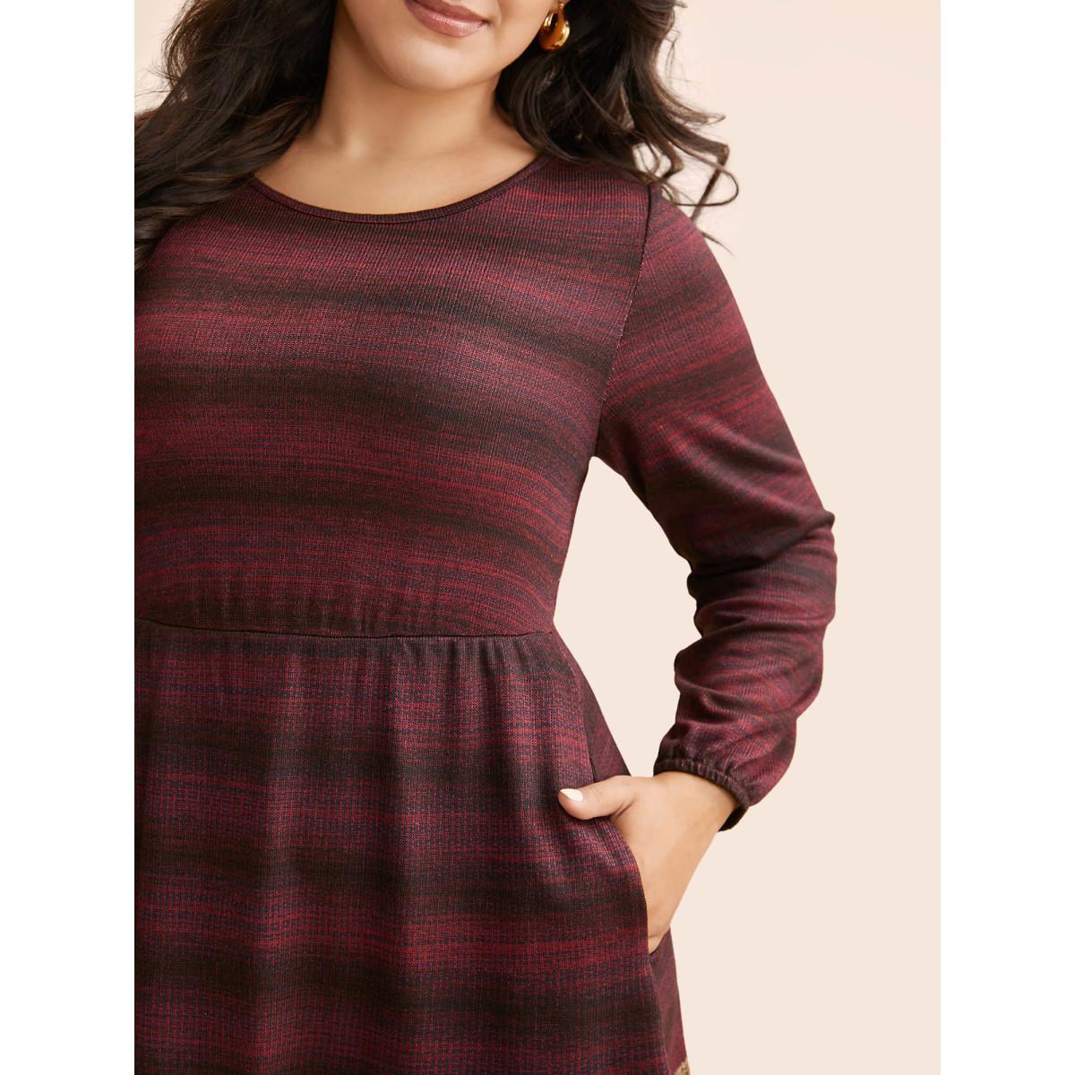Plus Size Ombre Contrast Lantern Sleeve Midi Dress Plum Women Casual Texture Round Neck Long Sleeve Curvy BloomChic 22-24/3X Product Image