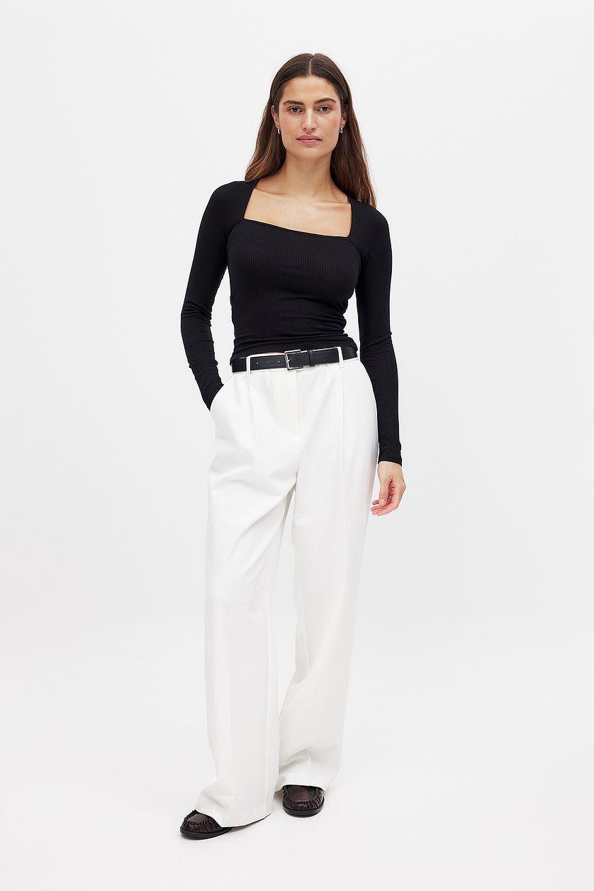 Ribbed Square Neck Detail Top Product Image