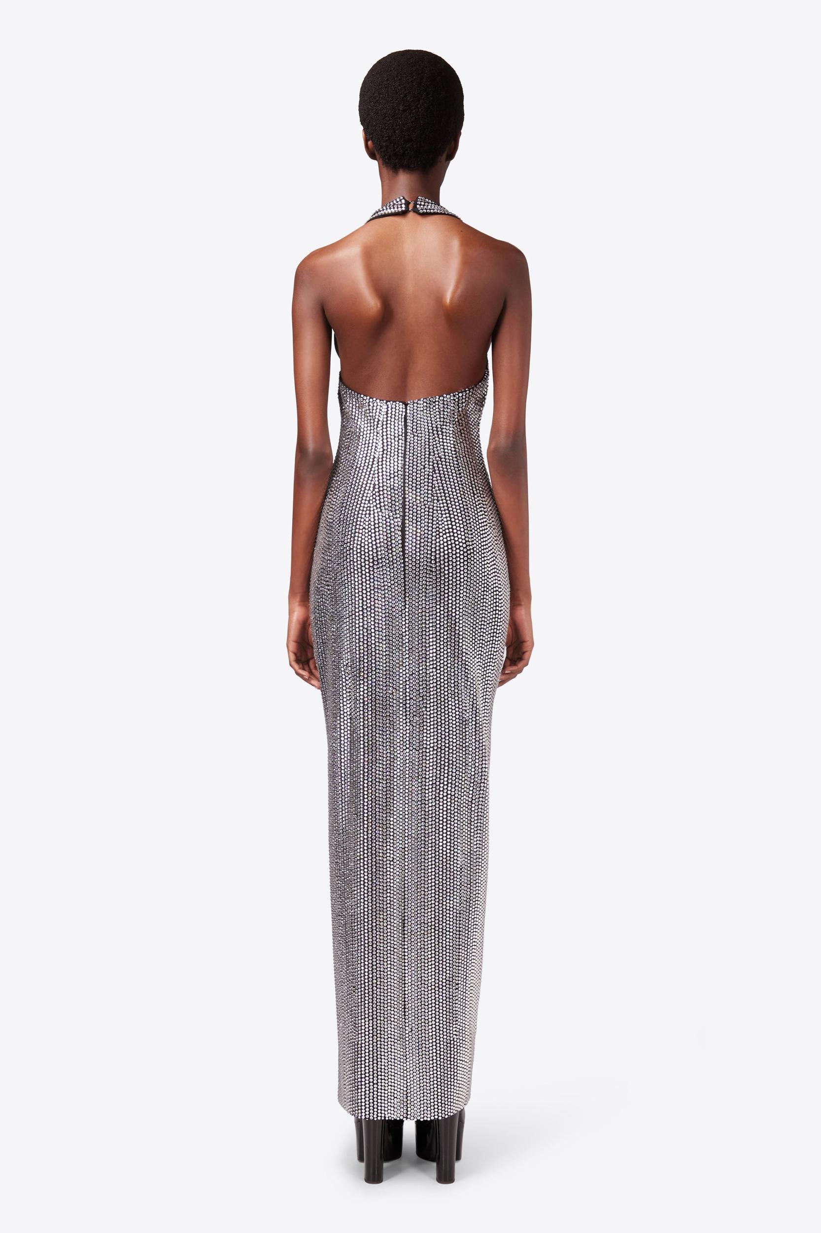 Crystal Embellished Halter Slit Gown Product Image