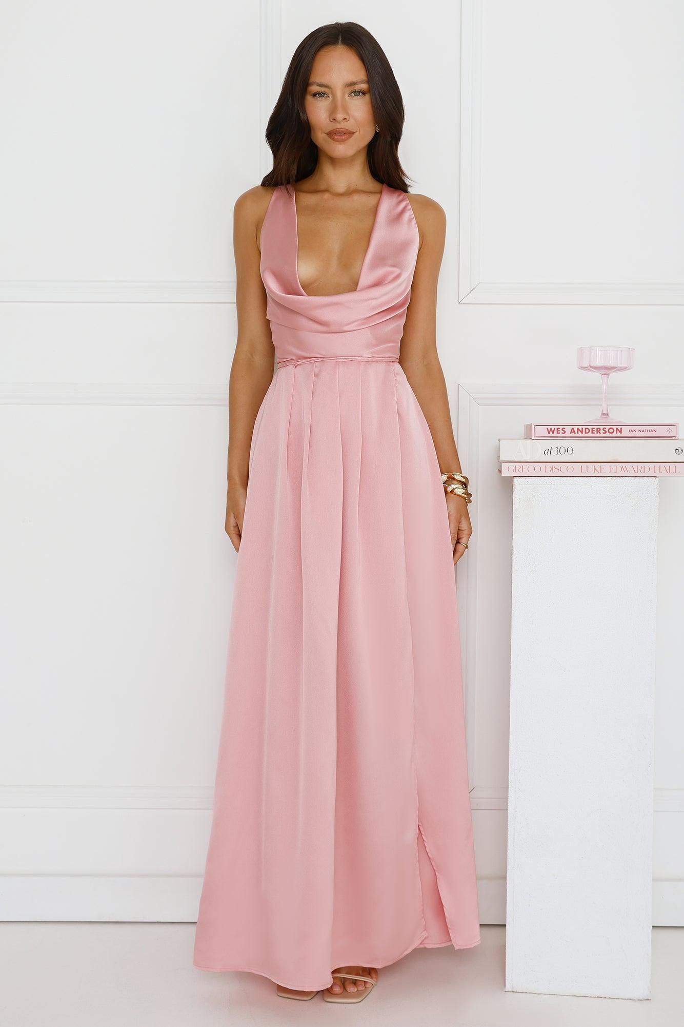 Lush Whispers Satin Maxi Dress Pink Product Image