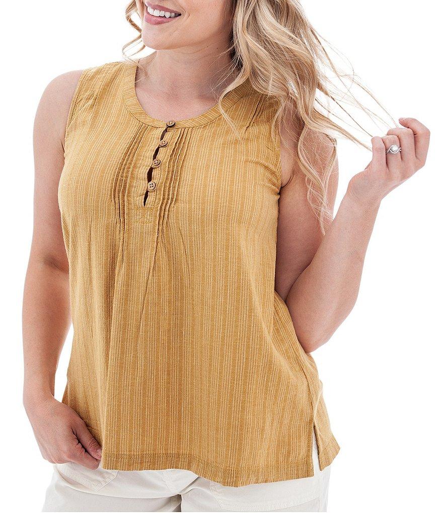 Aventura Breeze Striped Crew Neckline Sleeveless Button Front Tank Product Image