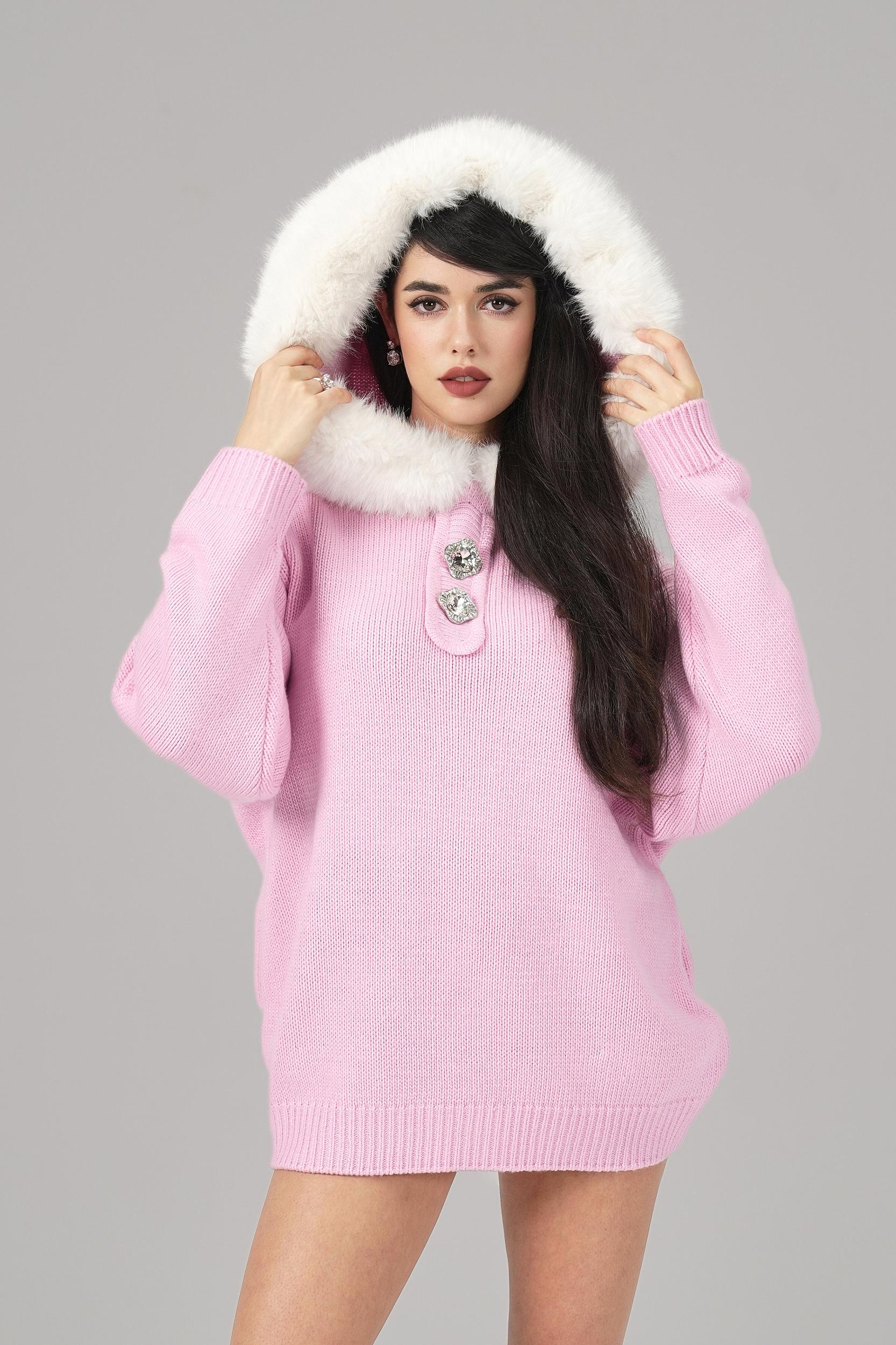 Ava Fur Sweatshirt (Pink) (Final Sale) Product Image