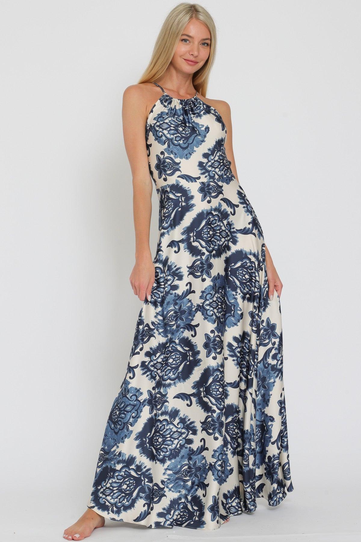 THIN ADJUSTABLE STRAP HALTER MAXI DRESS Product Image