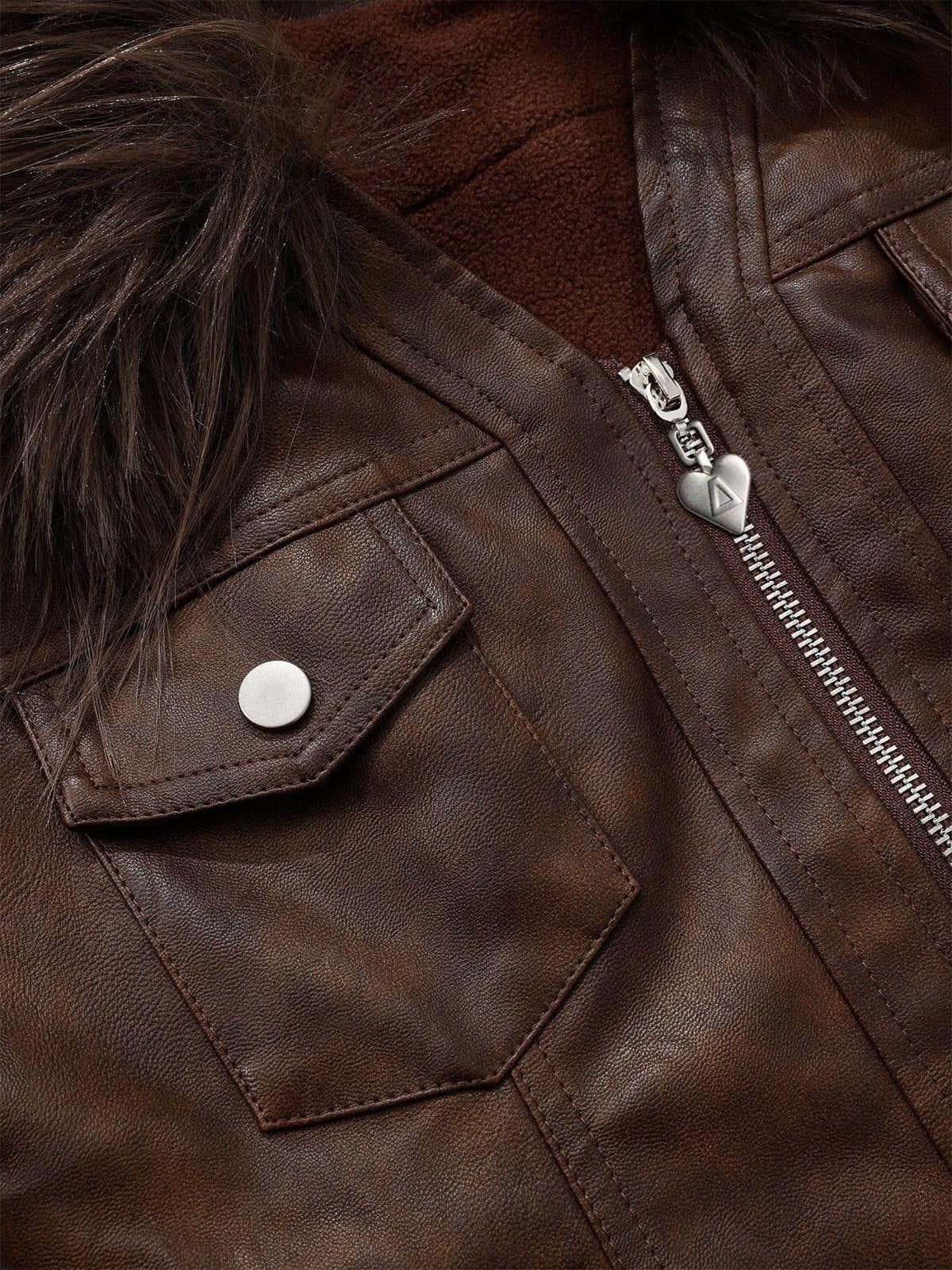 Aelfric Eden Fur Collar Faux Leather Jacket Female Product Image