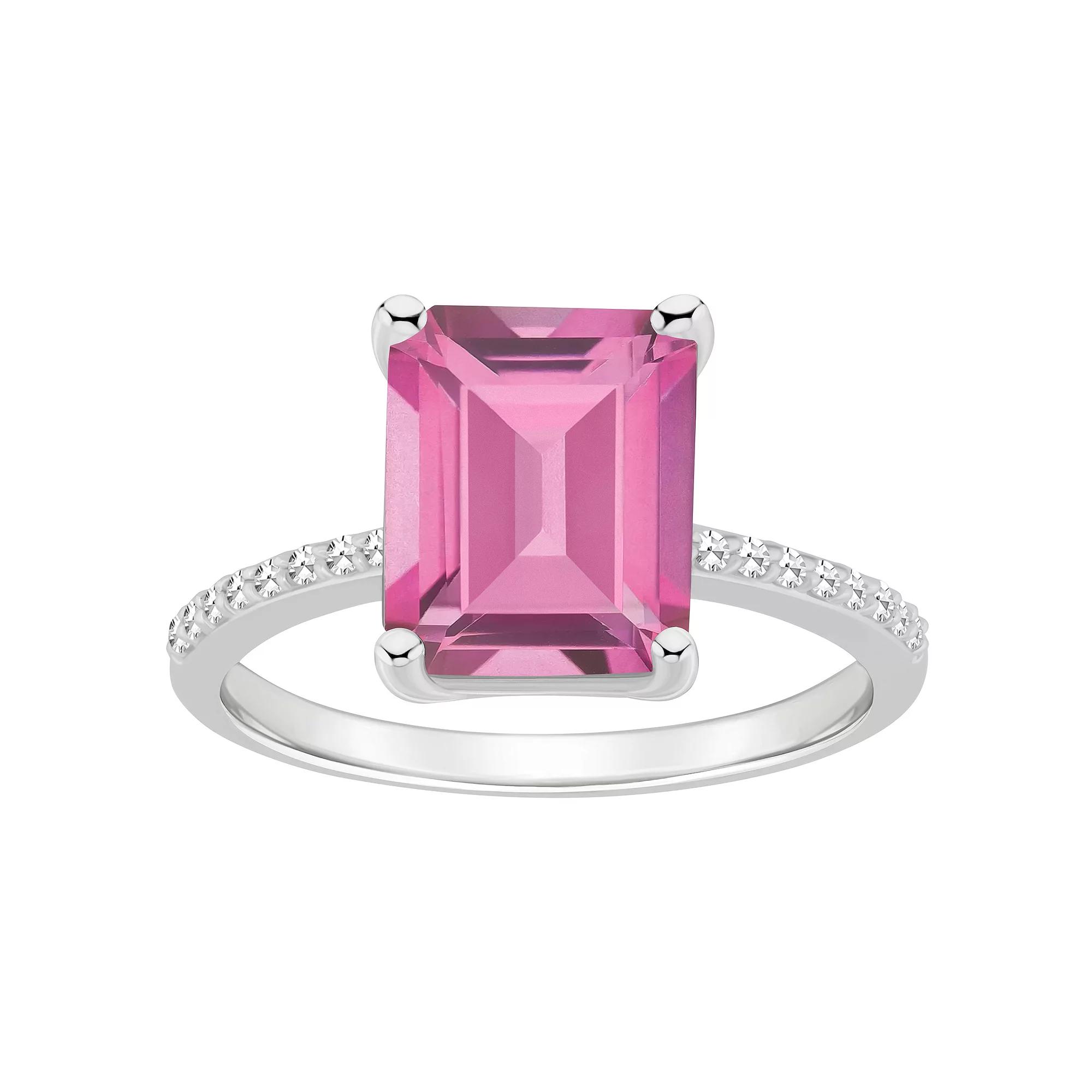 Alyson Layne Sterling Silver Emerald Cut Pink Topaz 1/10 Carat T.W. Diamond Ring, Womens Product Image