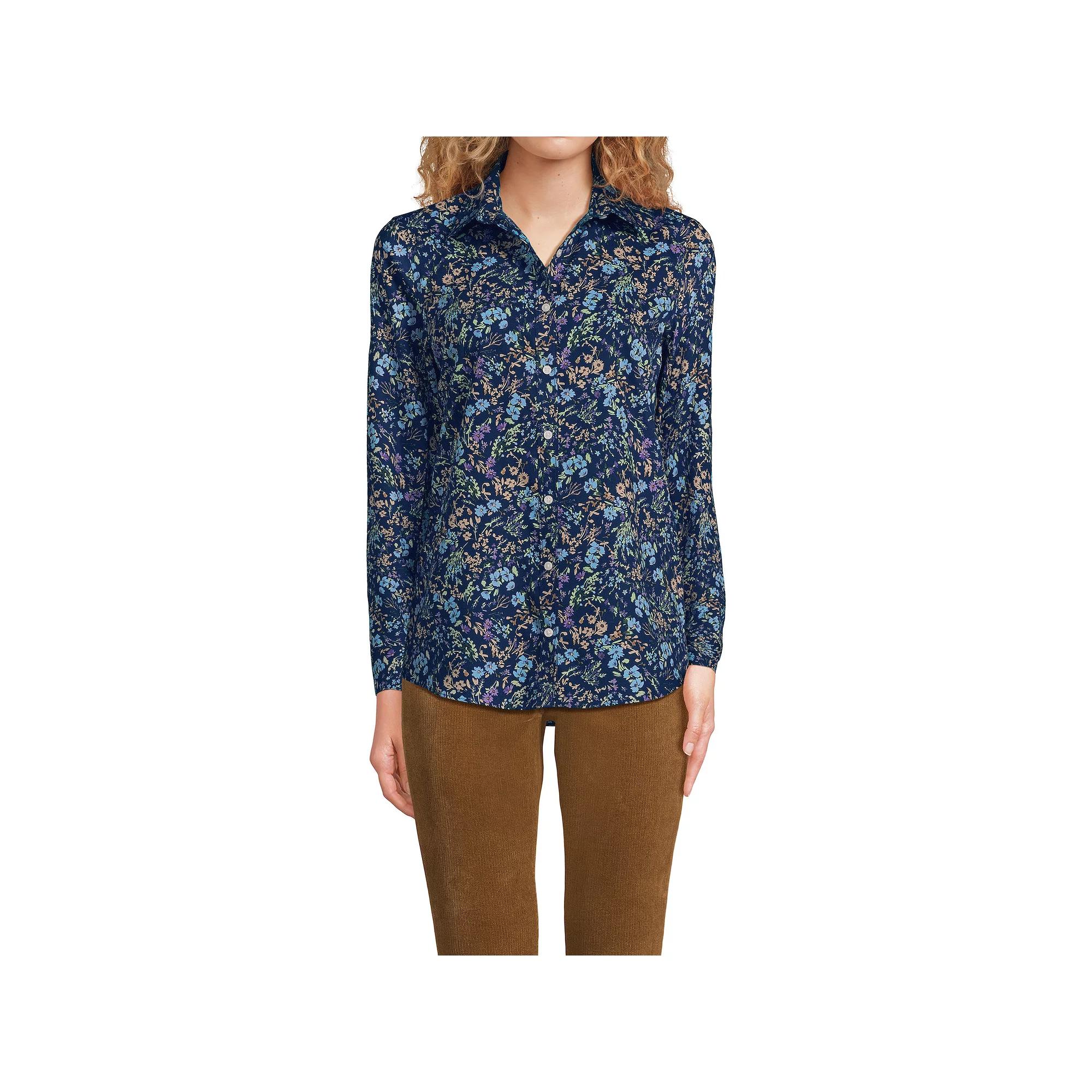 Women's Lands' End No-Iron Long Sleeve Supima Cotton Shirt, Size: 6, Chicory Blue Stripe Product Image