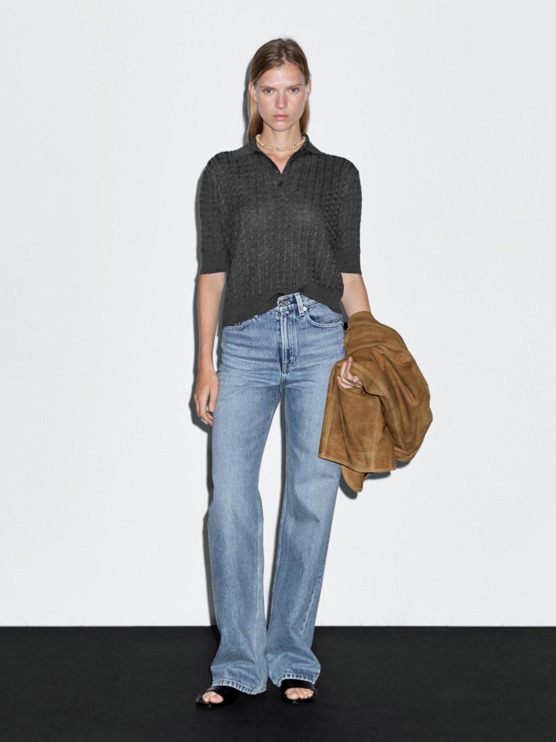 Wool blend cable-knit polo shirt Product Image