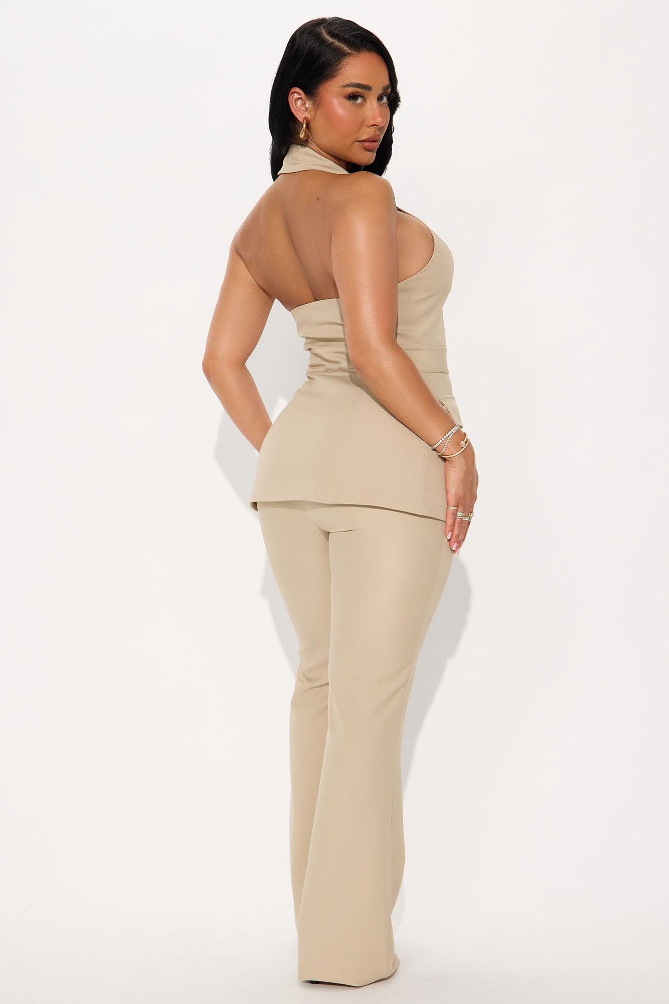 Power Status Office Halter Vest Pant Set - Taupe Female Product Image